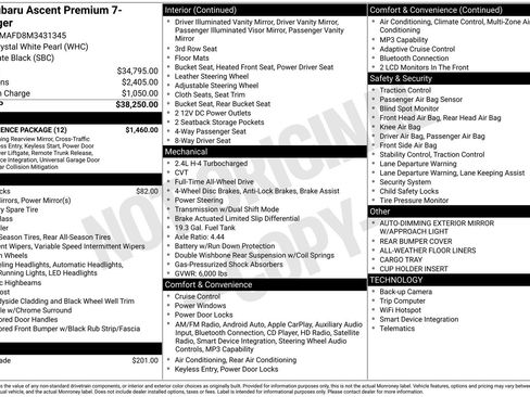Used 2021 Subaru Ascent Premium w/ Convenience Package AWD/4WD image 31