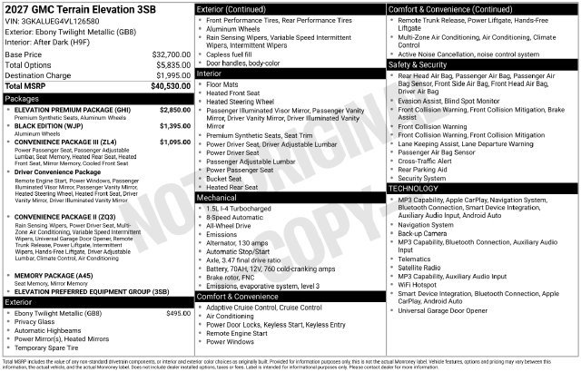 New 2027 GMC Terrain Elevation w/ Elevation Premium Package AWD/4WD image 3