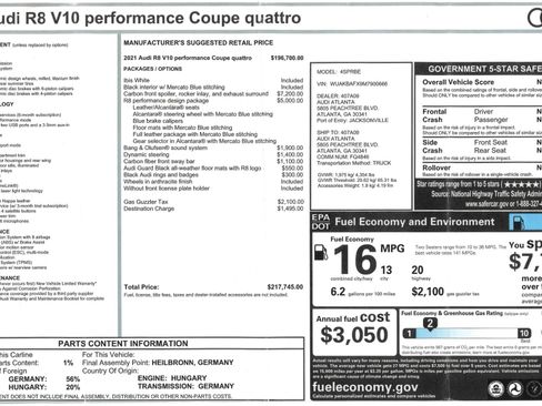 Used 2021 Audi R8 V10 performance w/ R8 Performance Design Package image 59