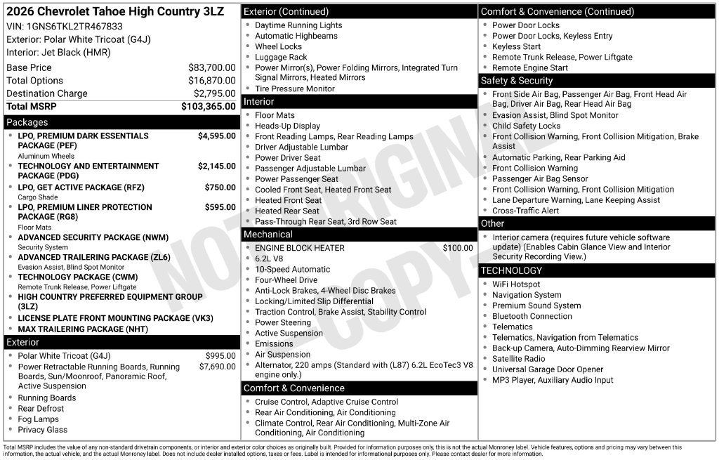 New 2026 Chevrolet Tahoe High Country AWD/4WD image 24