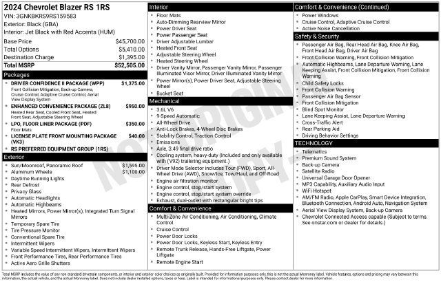 Certified 2024 Chevrolet Blazer RS w/ Driver Confidence II Package AWD/4WD image 13