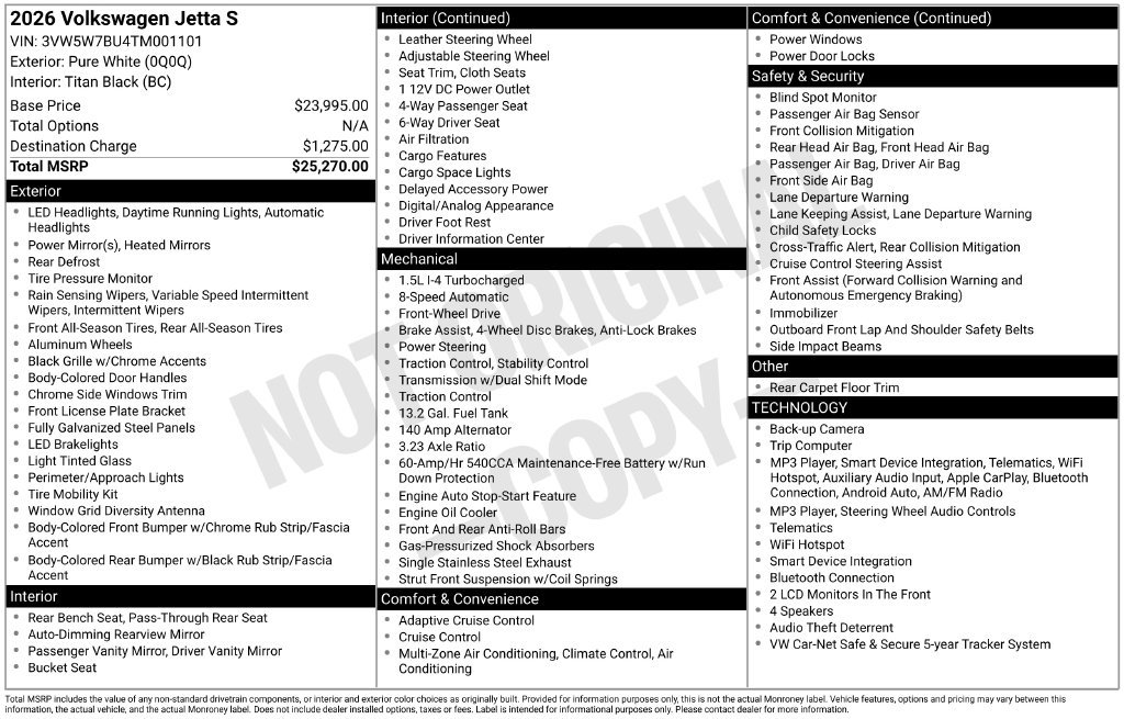 Certified 2026 Volkswagen Jetta S FWD image 12