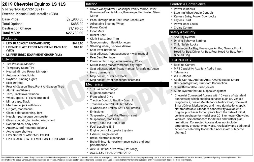 Used 2019 Chevrolet Equinox LS w/ LPO, Blackout Package FWD image 3