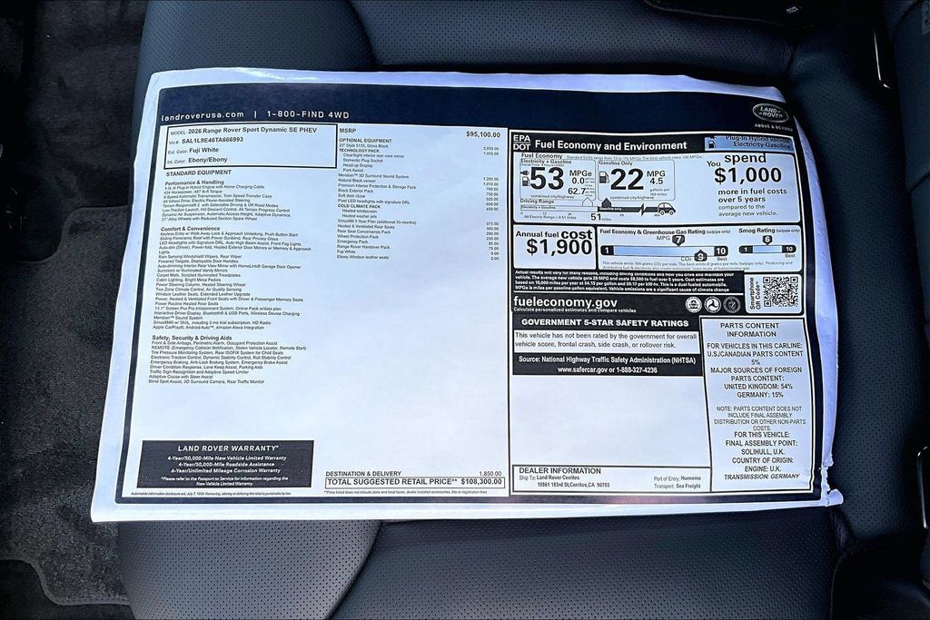 New 2026 Land Rover Range Rover Sport Dynamic SE AWD/4WD image 14