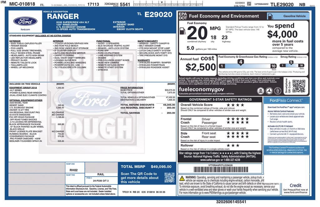 New 2026 Ford Ranger XLT w/ Equipment Group 301A High AWD/4WD image 5