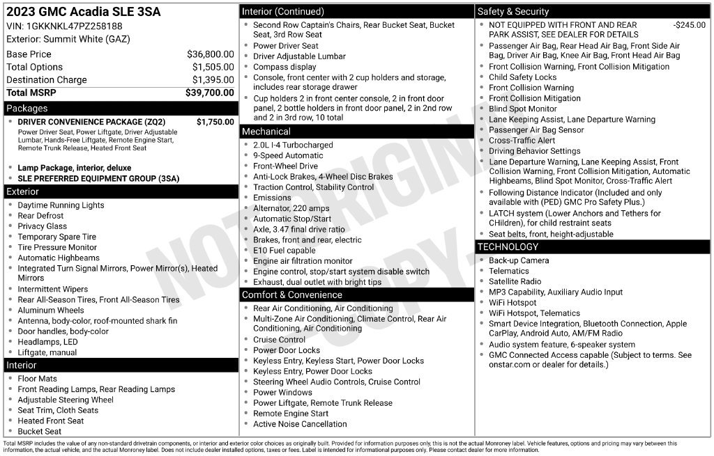 Used 2023 GMC Acadia SLE w/ Driver Convenience Package FWD image 2