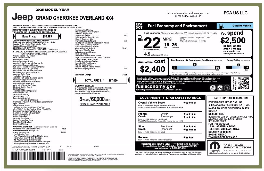 Certified 2025 Jeep Grand Cherokee Overland w/ Adv Protech Group III AWD/4WD image 7