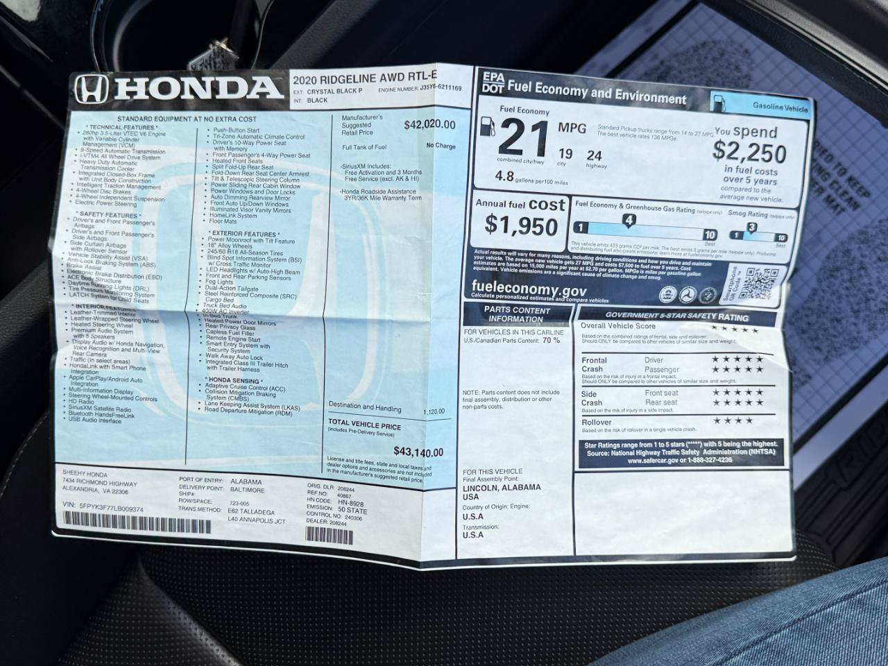 Used 2020 Honda Ridgeline RTL-E image 59