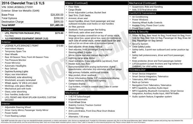 Used 2016 Chevrolet Trax LS w/ LPO, Protection Package FWD image 30
