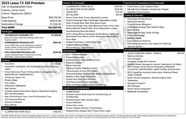 Used 2024 Lexus TX 350 AWD w/ Technology Package image 26