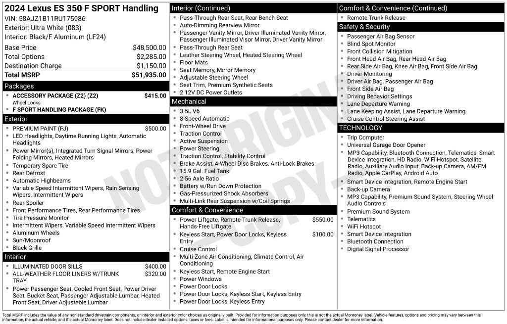 Used 2024 Lexus ES 350 F Sport w/ Accessory Package (Z2) FWD image 5