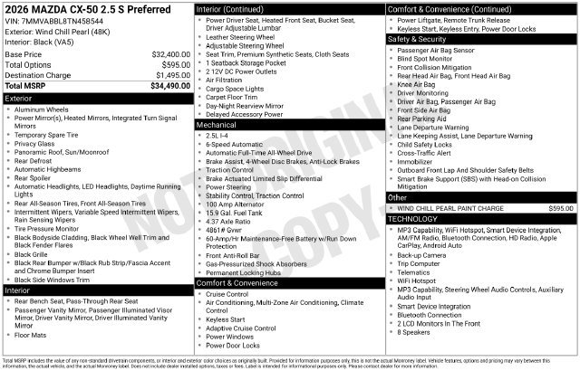 Used 2026 MAZDA CX-50 AWD 2.5 S w/ Preferred Pkg image 32