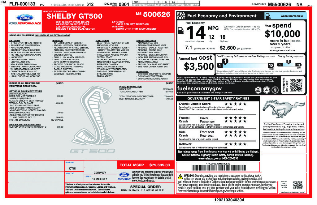 Used 2021 Ford Mustang Shelby GT500 w/ Technology Package RWD image 6