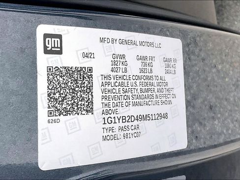 Certified 2021 Chevrolet Corvette Stingray Preferred Cpe w/ Body-Color Dual Roof Package RWD image 14