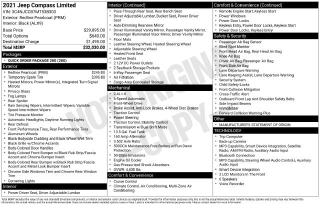 Used 2021 Jeep Compass Limited FWD image 28