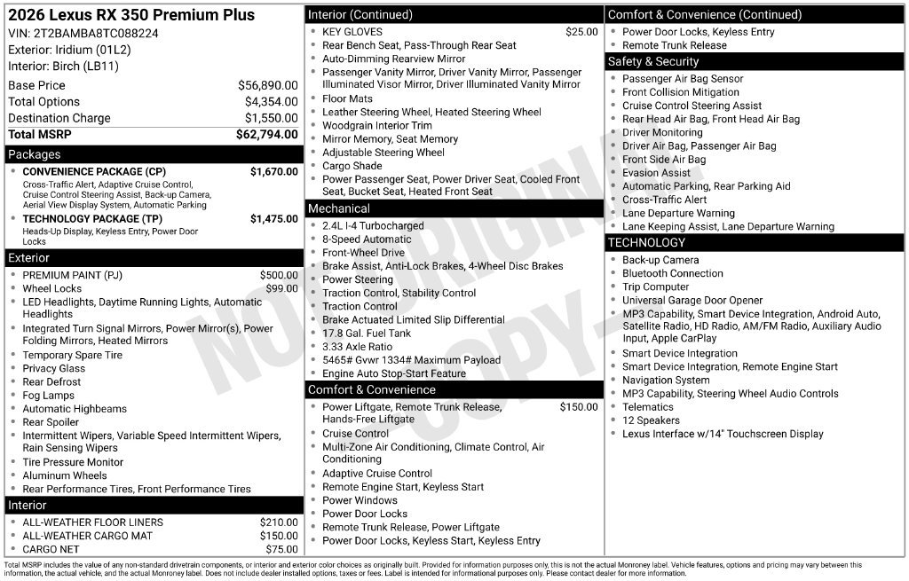 New 2026 Lexus RX 350 Premium Plus w/ Convenience Package FWD image 4