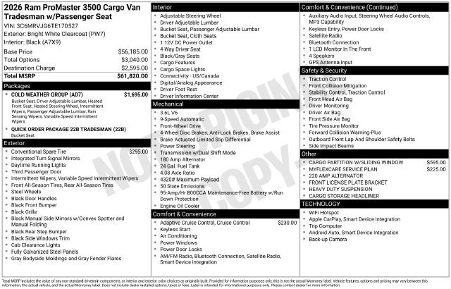New 2026 RAM ProMaster 3500 w/ Cold Weather Group FWD image 11