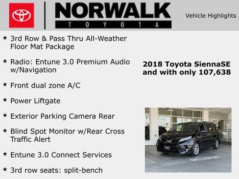 Certified 2018 Toyota Sienna SE w/ Carpet Mat Package image 10