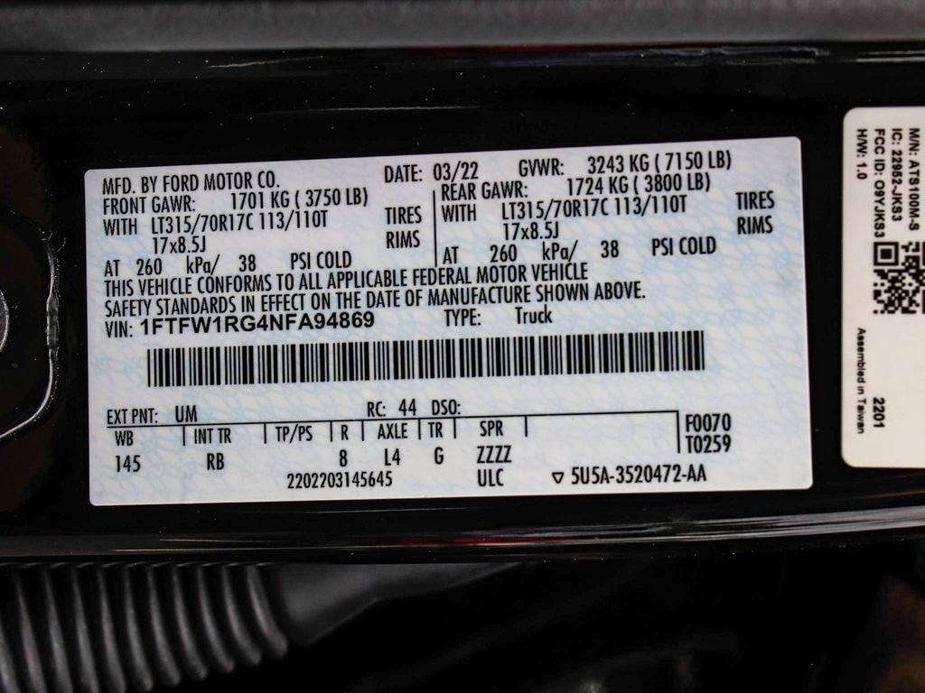 Used 2022 Ford F150 Raptor w/ Equipment Group 801A High AWD/4WD image 14