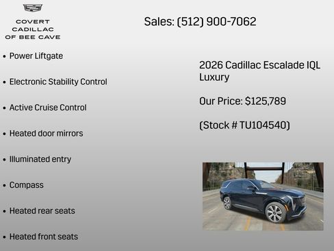 New 2026 Cadillac Escalade IQL Luxury w/ LPO, Floor Liner Package AWD/4WD image 12