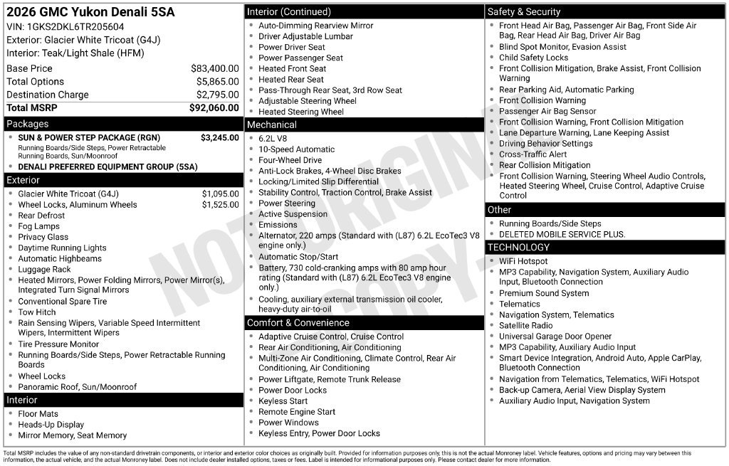 Certified 2026 GMC Yukon Denali w/ Sun & Power Step Package AWD/4WD image 43