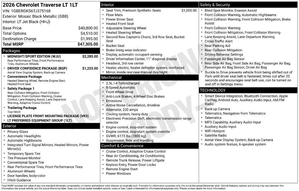 Used 2026 Chevrolet Traverse LT w/ Midnight/Sport Edition FWD image 1