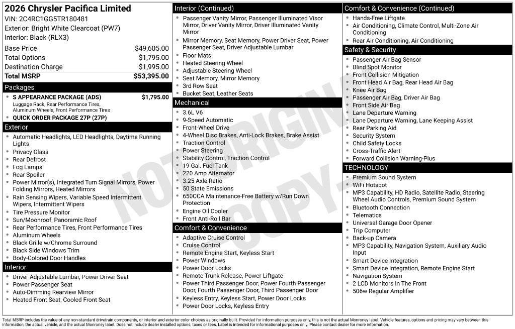 Used 2026 Chrysler Pacifica Limited w/ S Appearance Package FWD image 5