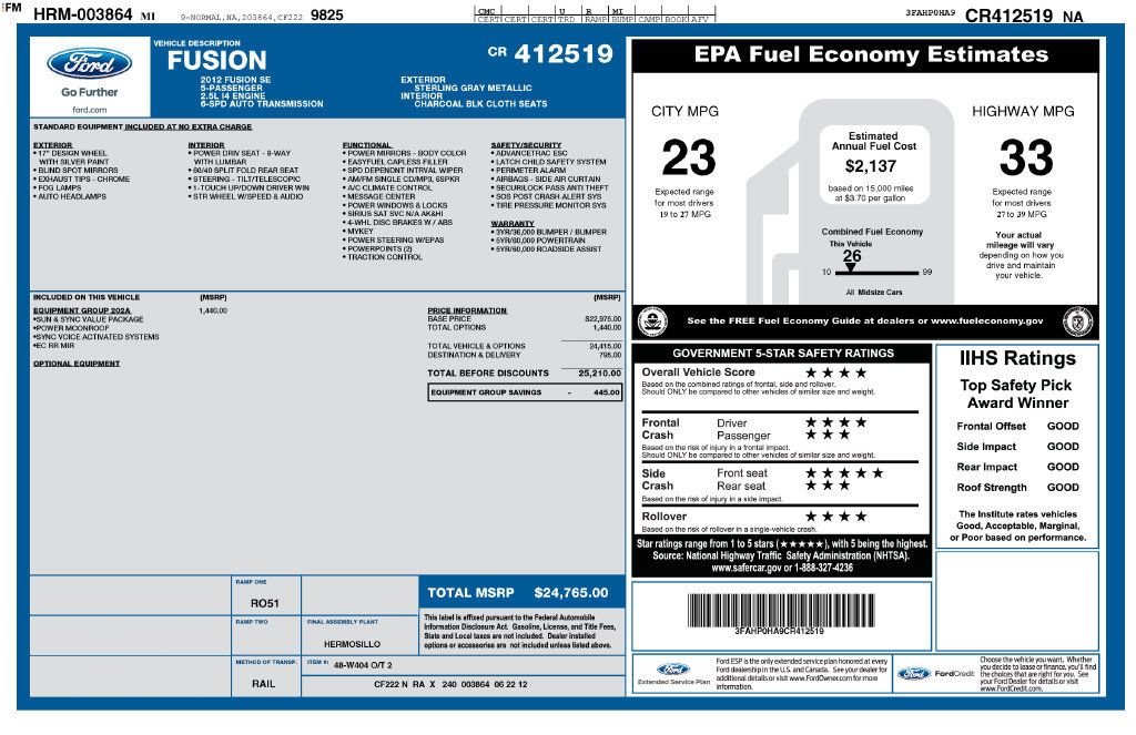 Used 2012 Ford Fusion SE FWD image 1