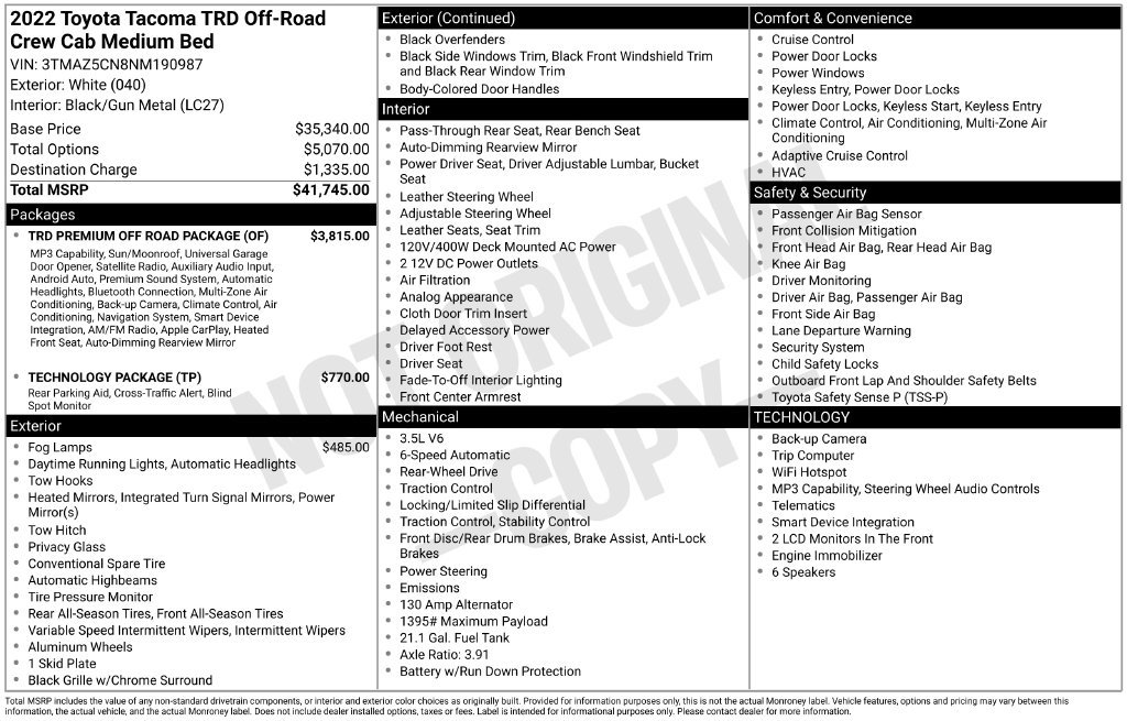 Certified 2022 Toyota Tacoma TRD Off-Road w/ TRD Premium Off Road Package RWD image 2