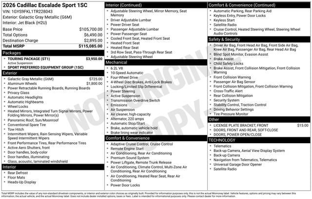 Certified 2026 Cadillac Escalade Sport w/ Touring Package AWD/4WD image 35