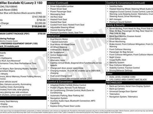 Certified 2025 Cadillac Escalade IQ Luxury 2 w/ LPO, Premium Carpet Package AWD/4WD image 38