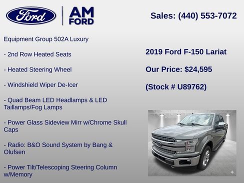 Certified 2019 Ford F150 Lariat w/ Equipment Group 502A Luxury AWD/4WD image 12