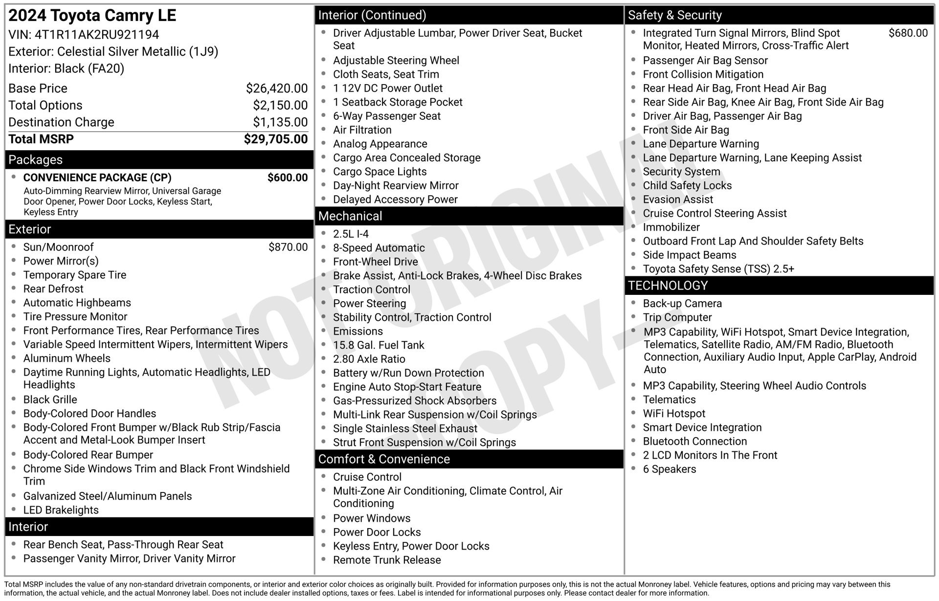 Used 2024 Toyota Camry LE w/ Convenience Package FWD image 22