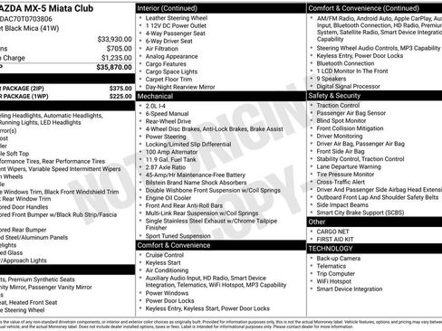 New 2026 MAZDA MX-5 Miata Club w/ Interior Package image 4