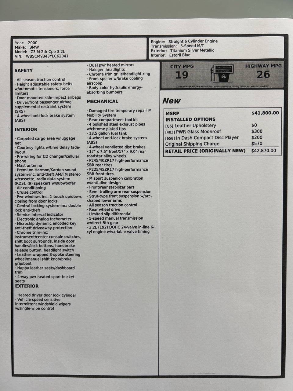 Used 2000 BMW M Coupe RWD image 1