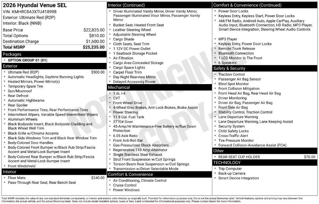 Certified 2026 Hyundai Venue SEL FWD image 3