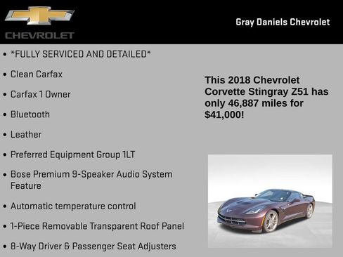 Certified 2018 Chevrolet Corvette Stingray Coupe w/ Z51 1LT image 6