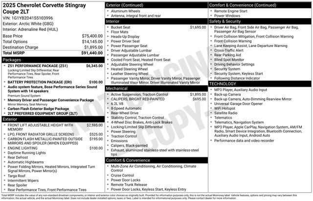 Certified 2025 Chevrolet Corvette Stingray Preferred Cpe w/ Z51 Performance Package RWD image 5