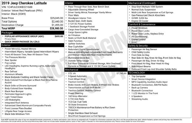 Used 2019 Jeep Cherokee Latitude w/ Popular Appearance Group FWD image 34