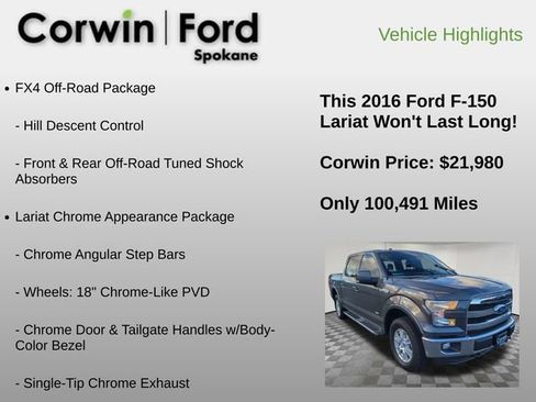 Used 2016 Ford F150 Lariat w/ Equipment Group 501A Mid image 12