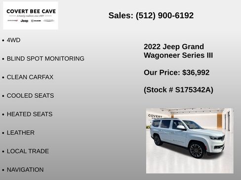 Used 2022 Jeep Grand Wagoneer Series III w/ Rear Seat Video Group 1 AWD/4WD image 7