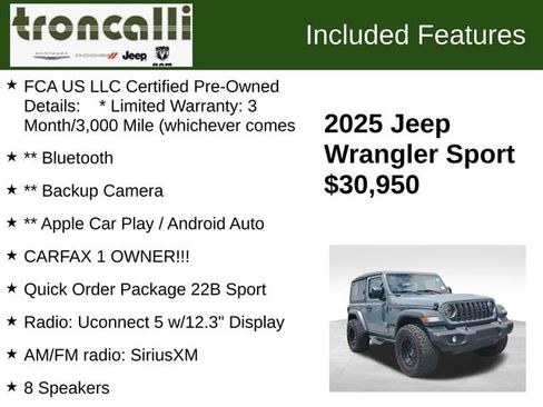 Certified 2025 Jeep Wrangler Sport AWD/4WD image 5