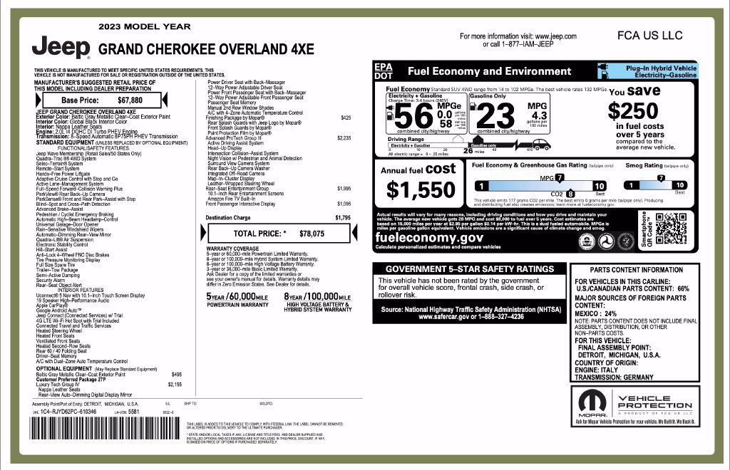 Used 2023 Jeep Grand Cherokee Overland w/ Advanced Protech Group III AWD/4WD image 7