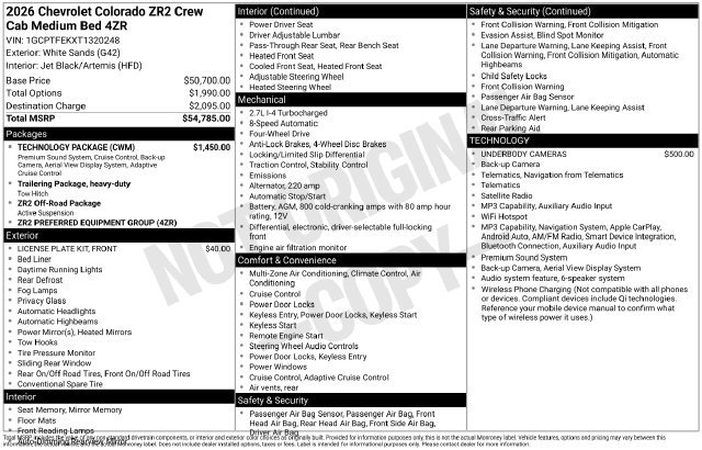 New 2026 Chevrolet Colorado ZR2 w/ Technology Package AWD/4WD image 4