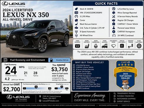 Certified 2024 Lexus NX 350 AWD w/ Cold Area Package image 1