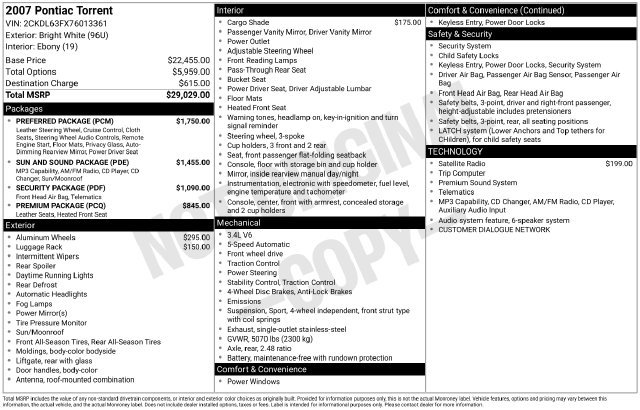 Used 2007 Pontiac Torrent 2WD w/ Preferred Package image 3