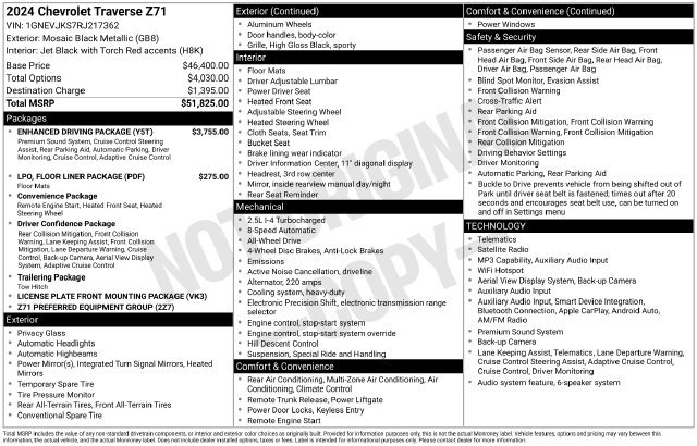 Certified 2024 Chevrolet Traverse Z71 w/ Enhanced Driving Package AWD/4WD image 17