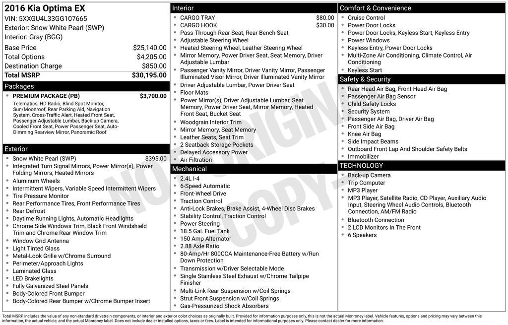 Used 2016 Kia Optima EX w/ Premium Package FWD image 2