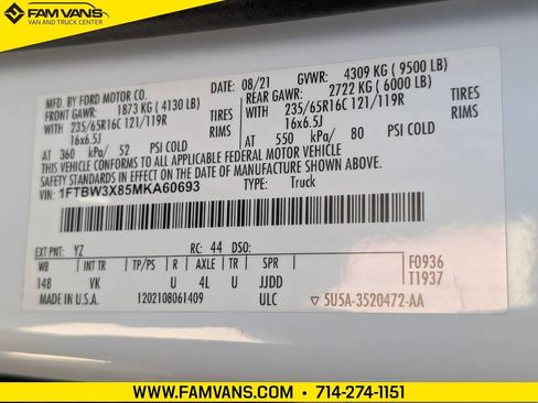 Used 2021 Ford Transit 350 148 High Roof Extended RWD image 48