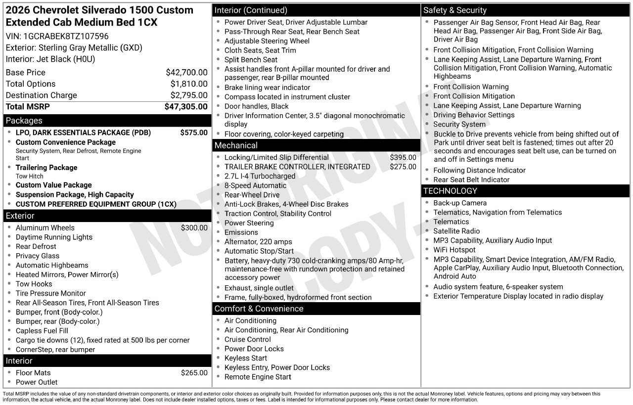 Certified 2026 Chevrolet Silverado 1500 Custom w/ LPO, Dark Essentials Package RWD image 30